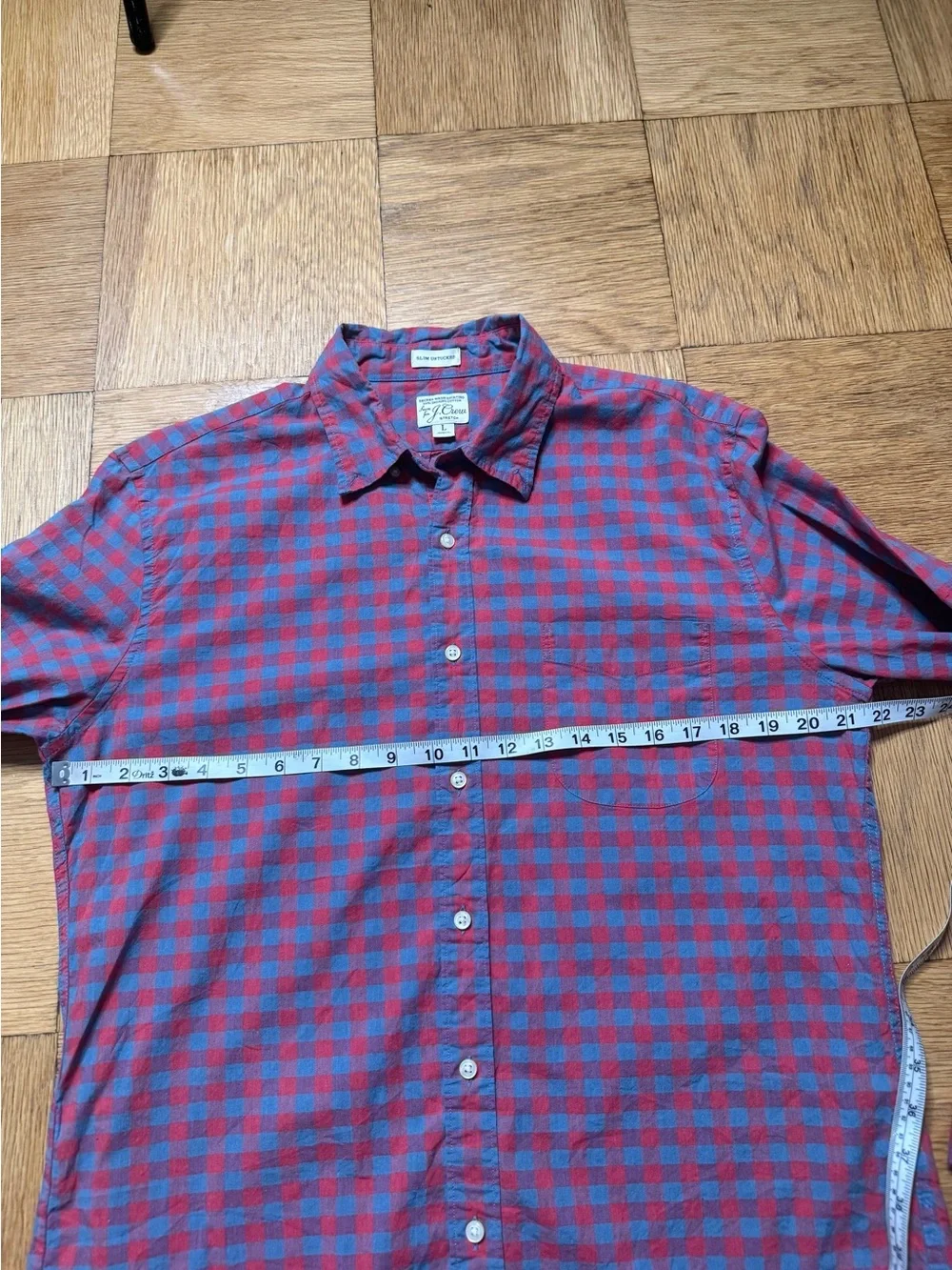 J. Crew Mens Large Slim Untucked Plaid Button Down Shirt Long Sleeve Blue Red